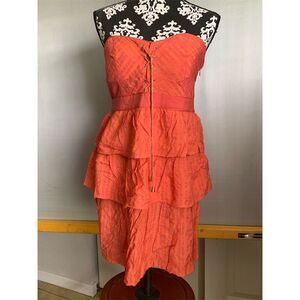 Ya Los Angeles Womens Orange Tiered‎ Ruffle Dress Off-Shoulder Size L